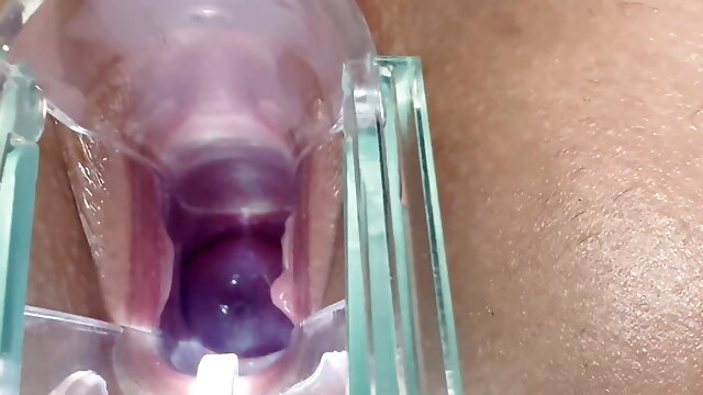 Cervix Throbbing and Flowing Oozing Cum During Close Up Speculum Play