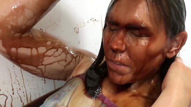 Wetlook Girl Covered In Chocolate - Messy Wam, Sexy, Stunning In Shower