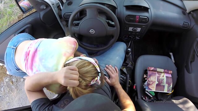 Frisky Chick Is Rubbing Her Lovers Dick In The Car, To