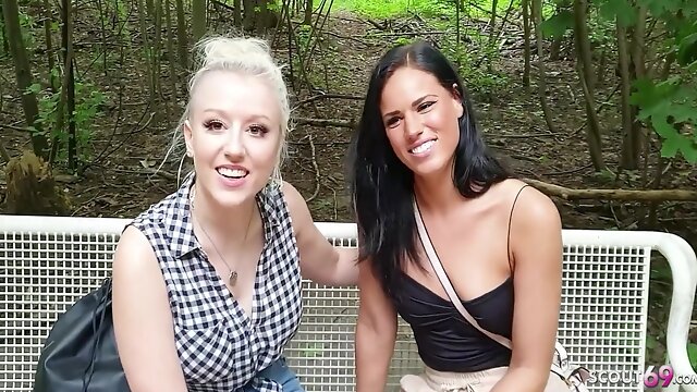 Two Real German Teen Talk To Amateur Ffm 3some In Public Park