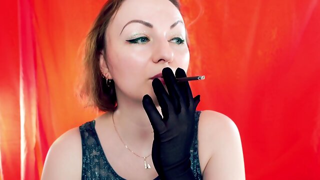 Smoking Joi Jerk Off Instruction - Fetish Milf Arya Grander, Smoke In Lingerie, Wearing Gloves