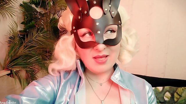Strap-on Joi In Rabbit Mask And Pvc Coat - Sexy Blonde Milf Dirty Talk Role Play (arya Grander)
