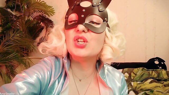 Strap-on Joi In Rabbit Mask And Pvc Coat - Sexy Blonde Milf Dirty Talk Role Play (arya Grander)