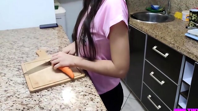 Young Unsatisfied Hot Wife Is Eager For A Big Cock And I Told Her To Fuck Her With The Carrot In Her Ass