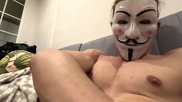 Fit Boy Jerking Off With A Mask