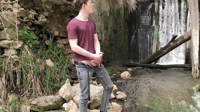 Hot Hunk Jerking His Big Dick (23cm) In Public Place Near The Dam/ Teen Boy
