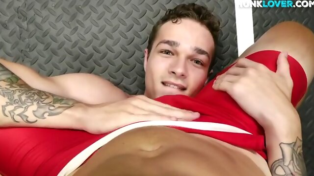 Handsome tattooed bareback wrestling guy fucks his buddys asshole