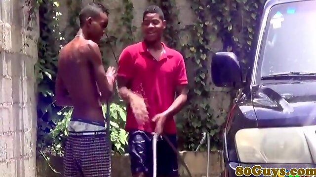 Outdoor Carwash: African Gay Twinks Fucking