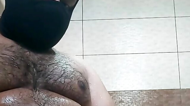 Bathing with masturbation in bathroom