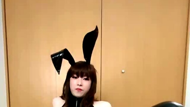 [R18+] Japanese CD Solo Cum with Shiny Black PVC Bodysuit Bunny