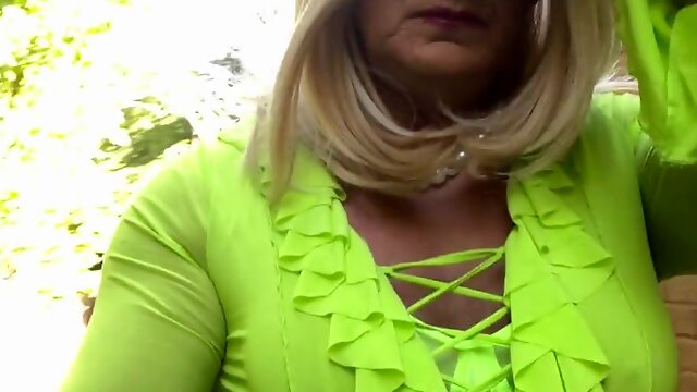 Amateur crossdresser Kellycd2022 sexy milf pissing my undies and stroking outdoors in wolfords tan pantyhose