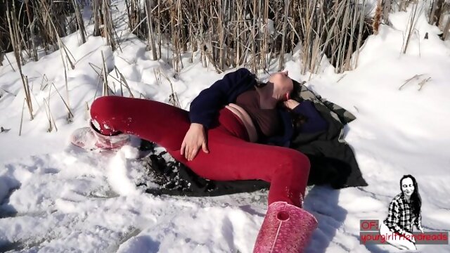 Snowy Frozen Pond Outdoor Clothed MILF Masturbation-- Beautiful Orgasm, Visible Breath