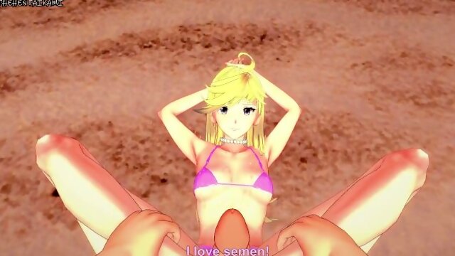 Panty Anarchy Gives You a Footjob At The Beach! Panty and Stocking With Garterbelt Feet POV