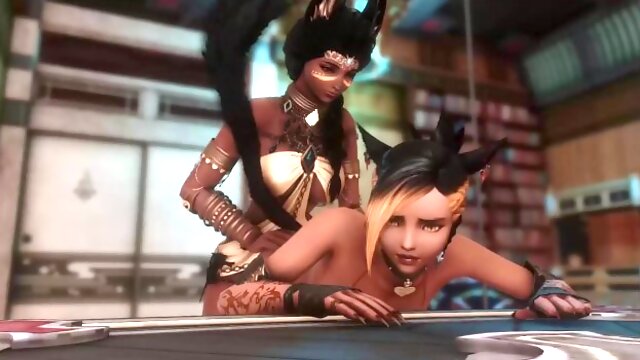 Sun-kissed Miqote gets dommed by a Queens strapon