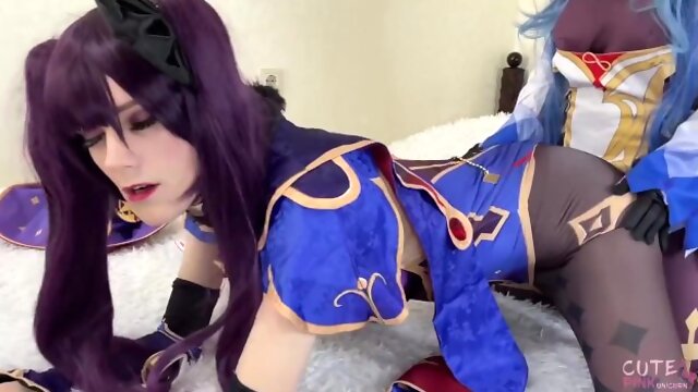 Anime girl training my ass with strap on