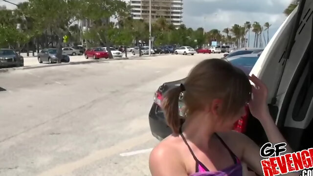 Van Strip gives an unforgettable outdoor handjob and gets her bald pussy drilled hard