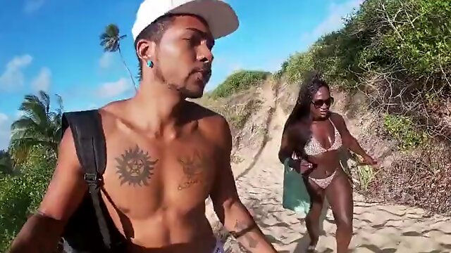 Black couple going on a sexual adventure on the nude beach