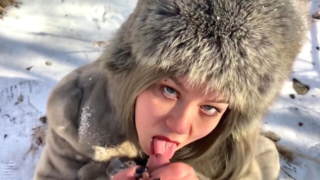 Slavic Girl in Snow Winter Sucking Dick outdoor