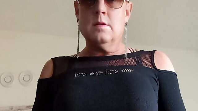 Vid 2 another angle Sexy Hot Crossdresser French Nails Leather Jacket 