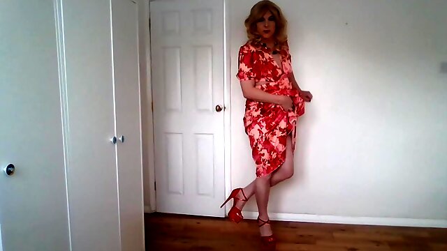 Foxy red dress, heels and panties