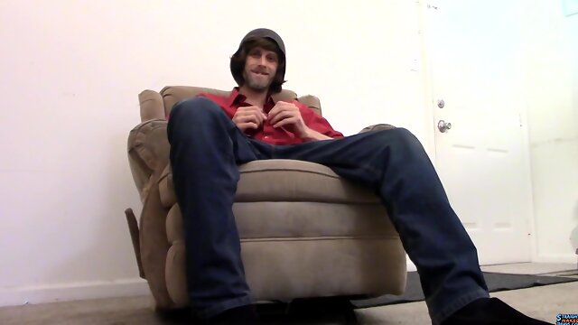 Draped heterosexual boy preps to finish off a ample stream