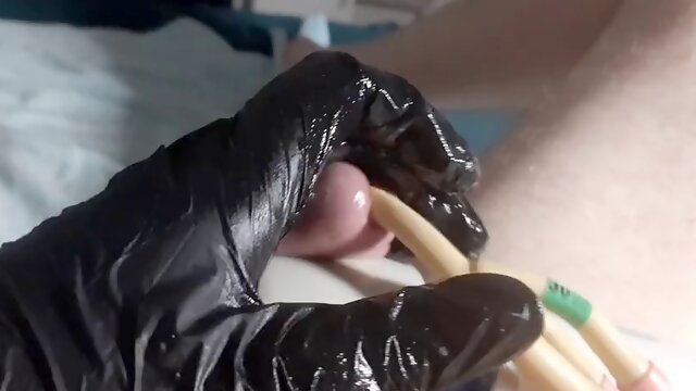 Peingasm with a catheter and electric sound from beads using a vibrator-magic wand