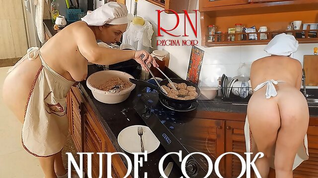 Nudist Housewife Regina Noir Cooks at the Kitchen