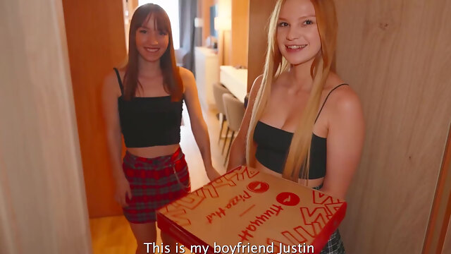 Steamy young beauties take turns to please one lucky dude in POV