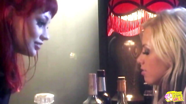 Possessed Blonde Lesbo Seduces the Redheaded Cutie and Bangs Her on Top of the Bar