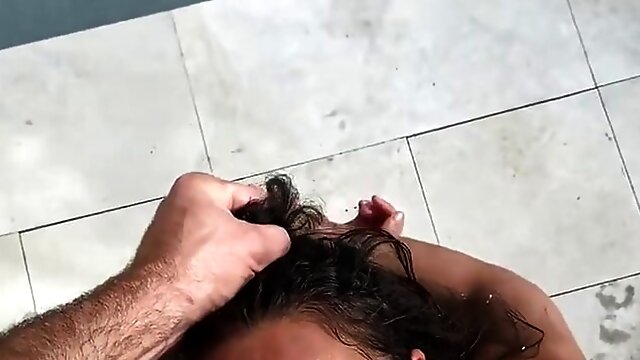 Getting a sloppy blowjob outside by the pool from thick Latina Carmela Clutch