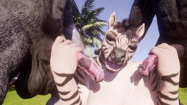 FMM Threesome Furry Zebra Double Penetrated by Huge Cock Horses Yiff 3D Hentai