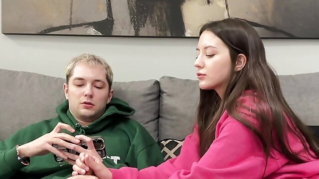 Step Brother Watch Porn and Jerk Off Next To Step Sister! But She Decide Handjob Him Instead Reading Boring Book
