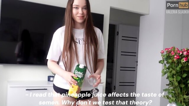 Stepsister decided to see if pineapple juice affects the taste of cum - Valeria Sladkih