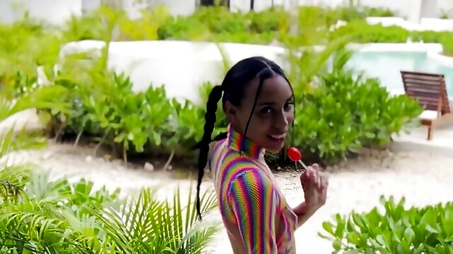 Skinny Colombian Girl Violeta Grey Loves Lollipops, Sucking & Fucking