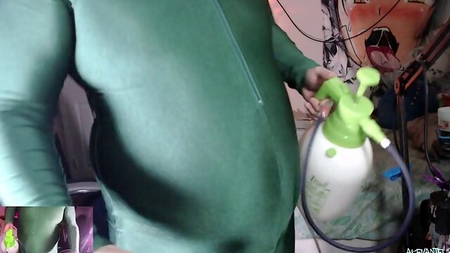 Elastic Green Bodysuit for Inflating Belly