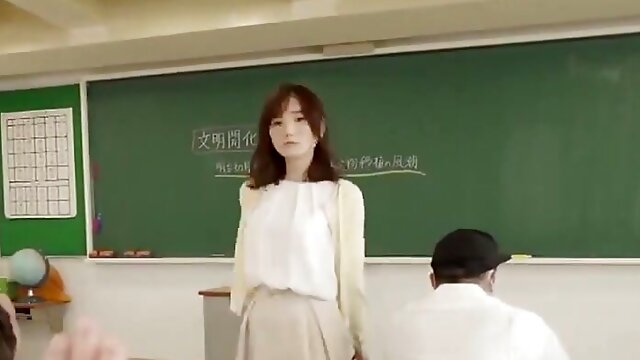 Japanese Teacher Handjob, Subtitle, Japanese Cum In Mouth, Standing Pussy Eating