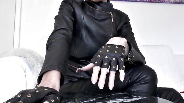 Mistress Instruction, Leather Milf, Leather Jacket, Leather Gloves Masturbation