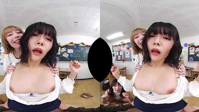 Asian horny sluts VR threesome sex