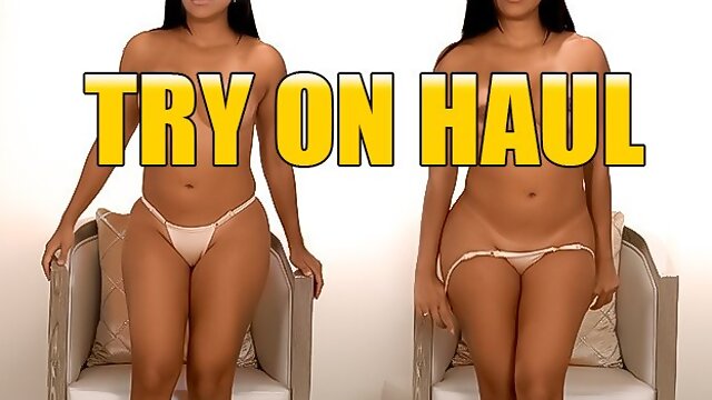 Trying on Bikinis and showing her big ass and tight pussy  Haul Try On