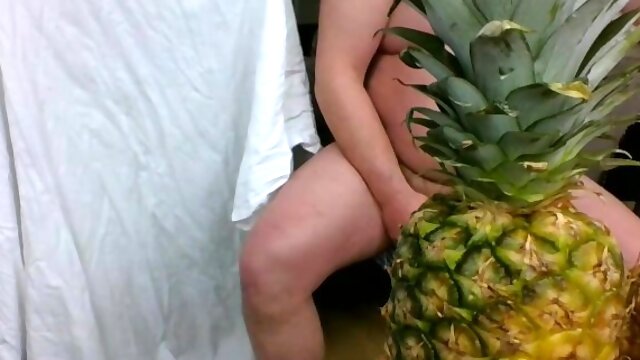 Pineapple show next to the window watching Romanian couple having sex sucking botlle