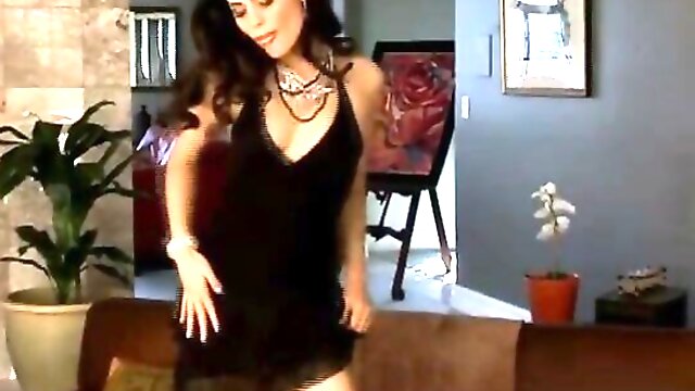 Good solo play with a long-legged brunette Paola Rey