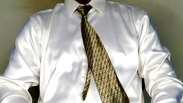 Masturbating in satin shirt and tie - Office - fetish - suit