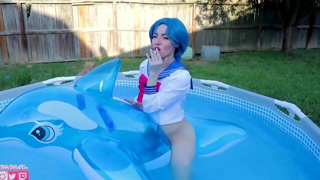 Amy Smokes On Inflatable Dolphin