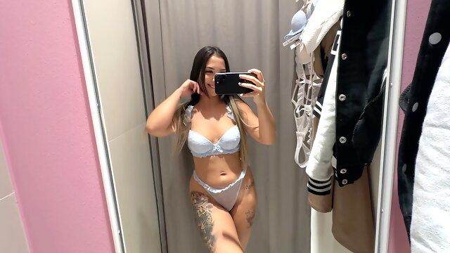 Try on haul in a public fitting room but I brought my dildo AND squirted
