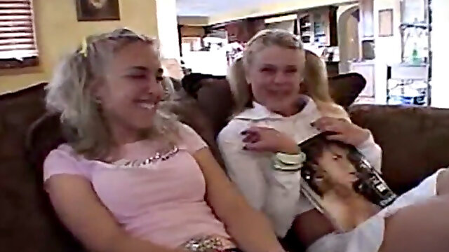 Petite blonde teen strips and masturbates