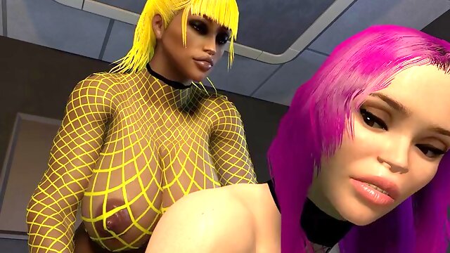 Shemale And Girl, Big Cock, Yellow, Futa, 3D