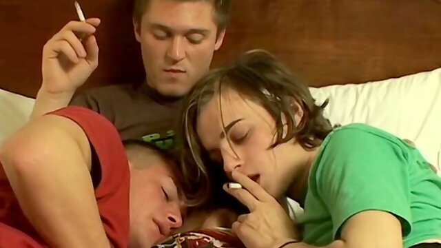 Ayden James and London Lane fuck anal and smoke in a threesome