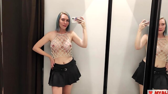 Masturbation In A Fitting Room In A Mall. I Try On Haul Transparent Clothes In Fitting Room And Mast