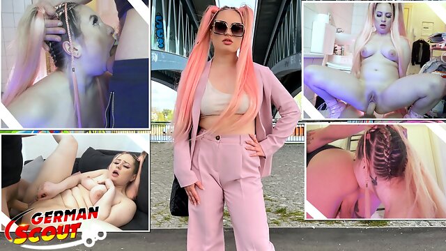 GERMAN SCOUT - Pink Hair Teen Maria Gail with Saggy Tits at Rough Anal Sex Casting