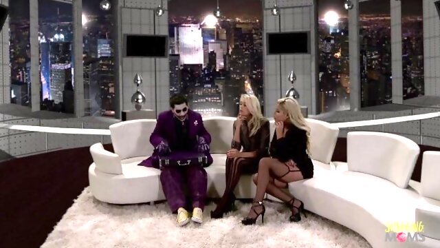News reporter Bridgette B having foursome sex with a guy in a Joker costume